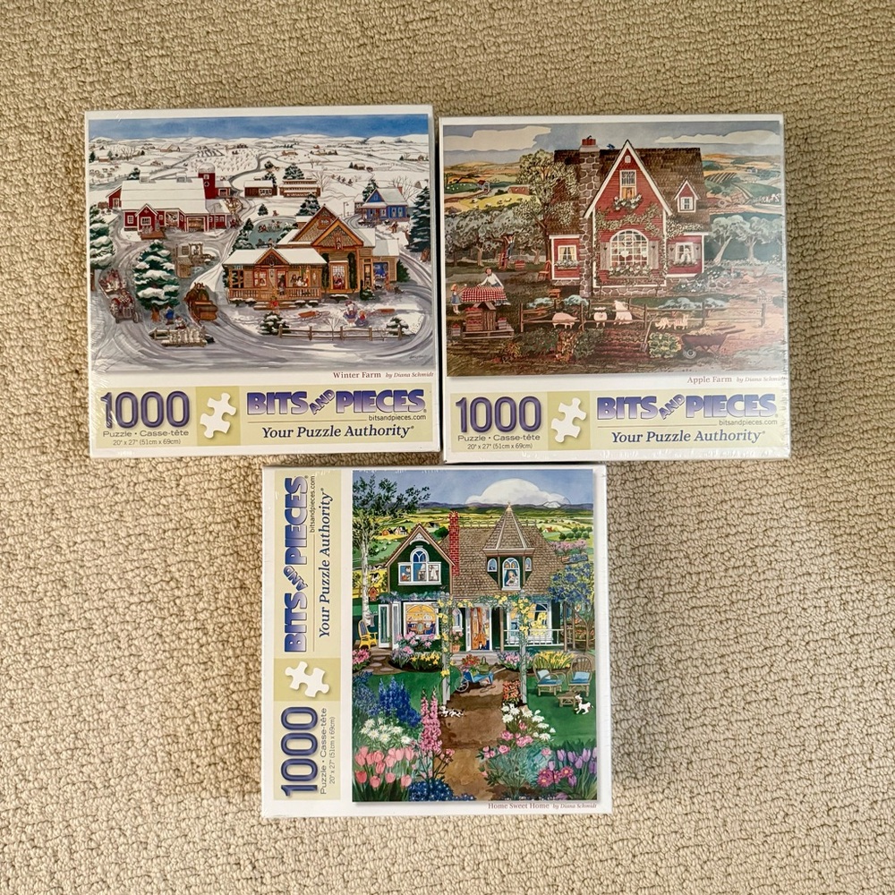 Lot of three 1000 piece Diane Schmidt Bits & Pieces puzzles **NEW**